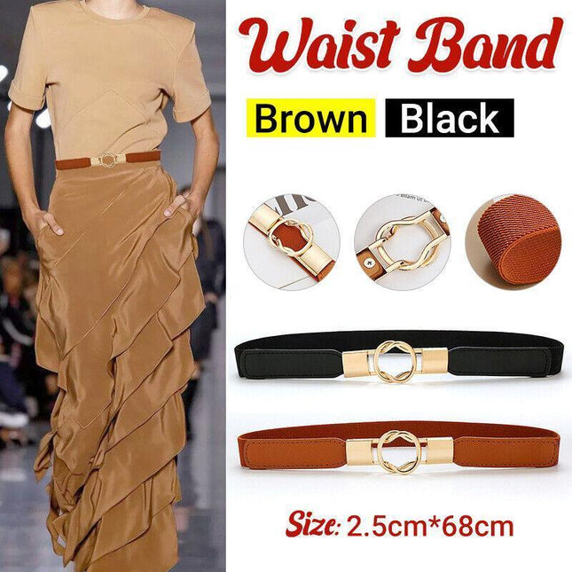 Waistband Stretch Belt Waist Belts Wide Waistband Gold Buckle Elastic Waist Belt - Aimall
