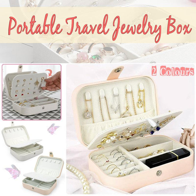 Portable Travel Jewellery Box Organizer Leather Ornaments Display Case Storage - Aimall
