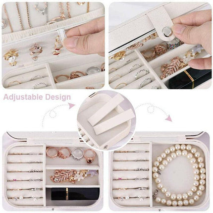 Portable Travel Jewellery Box Organizer Leather Ornaments Display Case Storage - Aimall