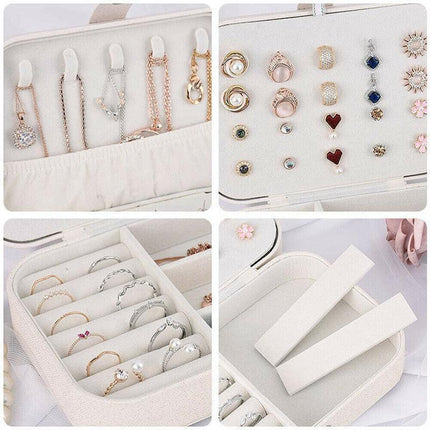 Portable Travel Jewellery Box Organizer Leather Ornaments Display Case Storage - Aimall