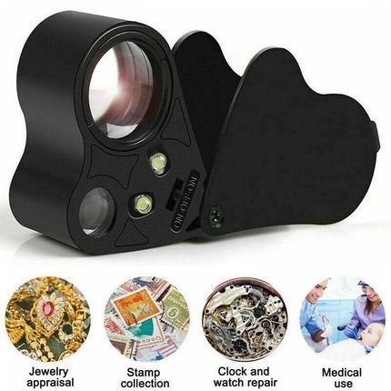 60X 30X Pocket Jewellers Eye Loupe Magnifier Jewelry Magnifying Glass LED Light - Aimall