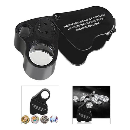 60X 30X Pocket Jewellers Eye Loupe Magnifier Jewelry Magnifying Glass LED Light - Aimall