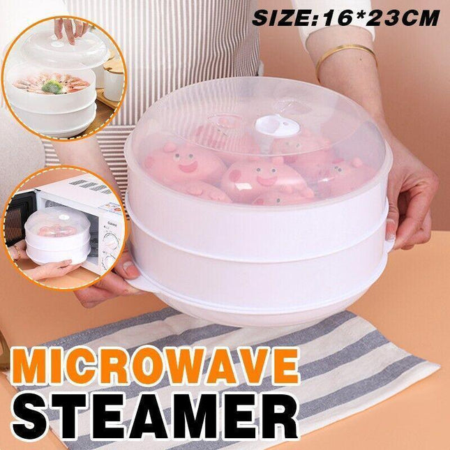 Microwave Steamer 2 TIER Double layer Cooking Meals Vegetables Kitchen Appliance - Aimall