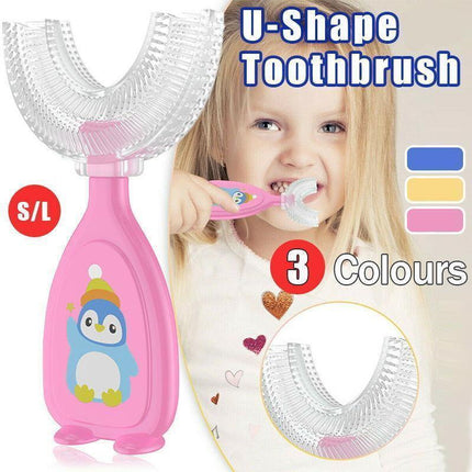 Children U Shaped Toothbrush Soft Silicone Brush Head 360° Oral Teeth Cleaning - Aimall