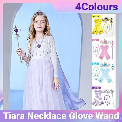 Princess Belle Rapunzel Elsa Costume Accessory Set Tiara Necklace Glove Wand AU - Aimall