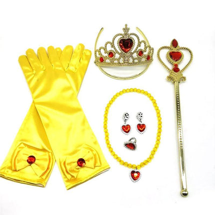 Princess Belle Rapunzel Elsa Costume Accessory Set Tiara Necklace Glove Wand AU - Aimall