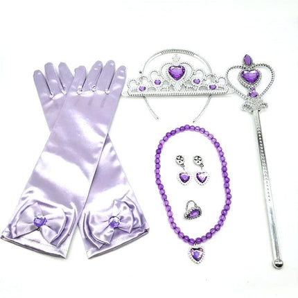 Princess Belle Rapunzel Elsa Costume Accessory Set Tiara Necklace Glove Wand AU - Aimall