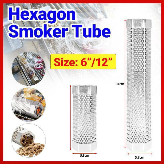 Hexagon BBQ Smoker Tube Stainless Steel Grill Accessory Smoking Box Long Lasting - Aimall