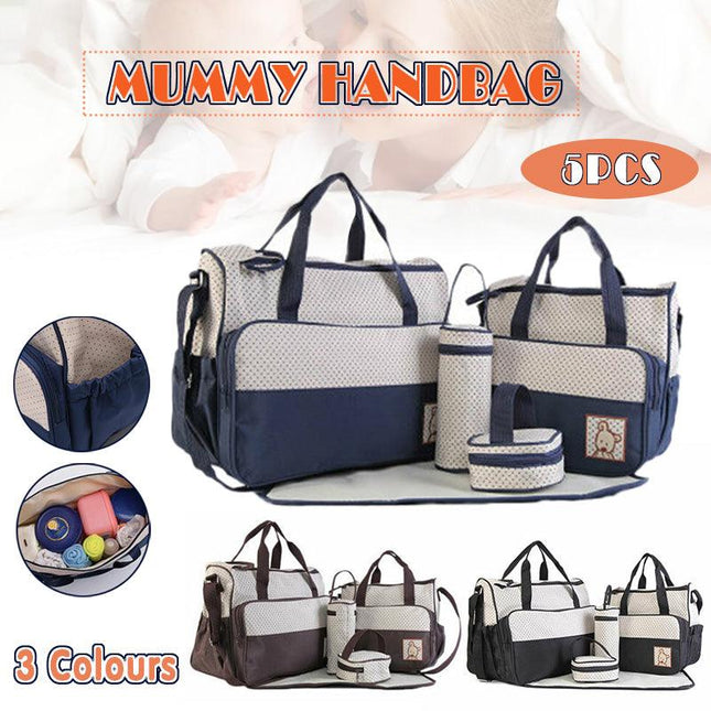 5Pcs Mummy Handbag Diaper Bags Set Shoulder Baby Nappy Changing Bag Travel ACB - Aimall