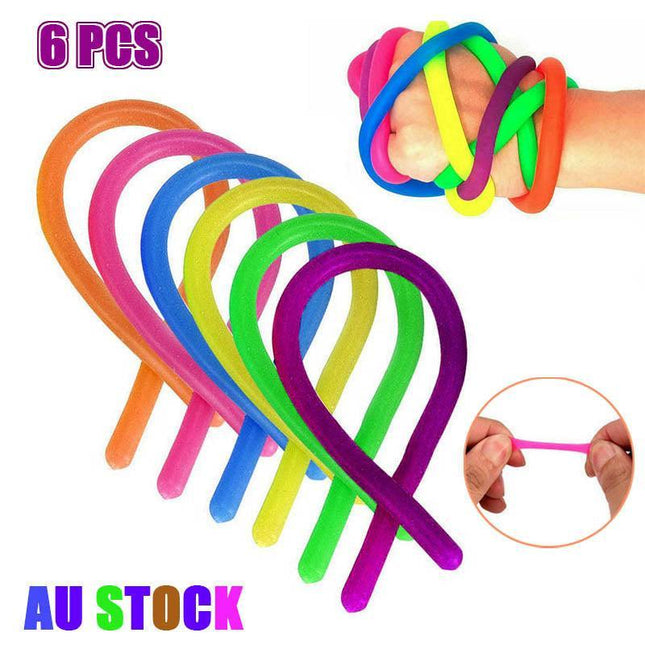 6 PCS Monkey Noodle Rainbow set Pop it Stretchy Fidget Toy Stress Sensory Relief - Aimall