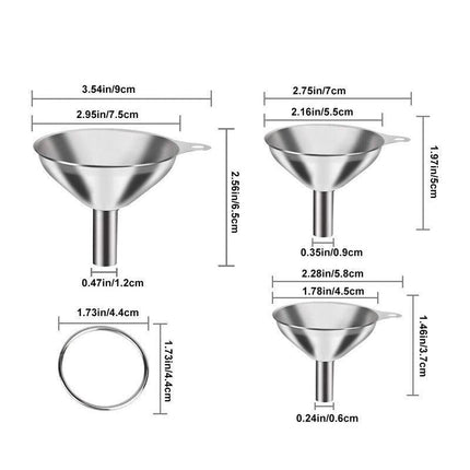 3X Stainless Steel Funnel Oil Liquid Funnel Metal Funnel With Detachable Filter - Aimall