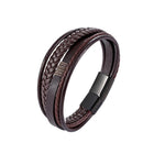 Men Stainless Steel Buckle Leather Bracelet Bangle Cuff Vintage Wristband Rope - Aimall