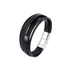 Men Stainless Steel Buckle Leather Bracelet Bangle Cuff Vintage Wristband Rope - Aimall