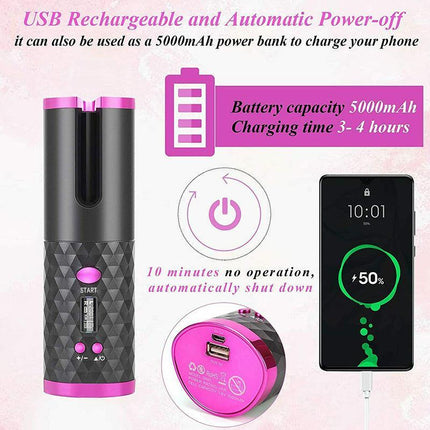 LCD Cordless Auto Rotating Hair Curler Hair Waver Curling Iron Wireless Ceramic - Aimall