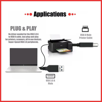 USB 2.0 Type A Male to B Printer Cable for HP Canon Dell Brother Epson Xerox AU - Aimall