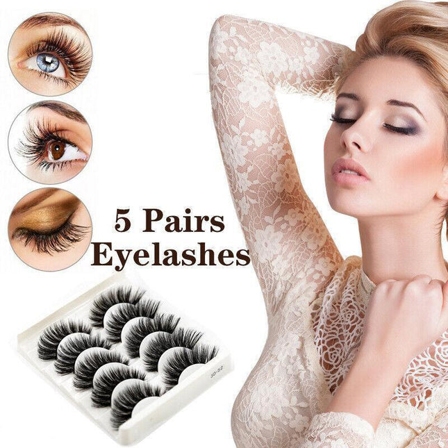 5 Pairs 3D Thick Mink Fake False Eyelashes Natural Long Wispy Makeup Lashes AU - Aimall