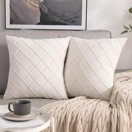 Velvet Cushion Cover Pleated Checked Plaid Plush Decorative Lounge Cushion Cover - Aimall