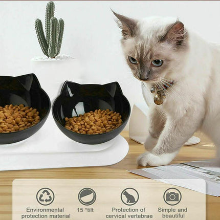 Double Cat Bowl Pet Bowls Stand Dog Elevated Feeder Food Water Raised Lifted AU - Aimall