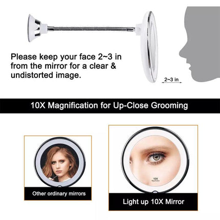 10X Magnifying Makeup Mirror With LED Light Cosmetic 360° Rotation Flexible AU - Aimall