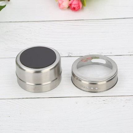12PCS Kitchen Magnetic Spice Jars Pot Holders Storages Rack Herb Stainless Steel - Aimall