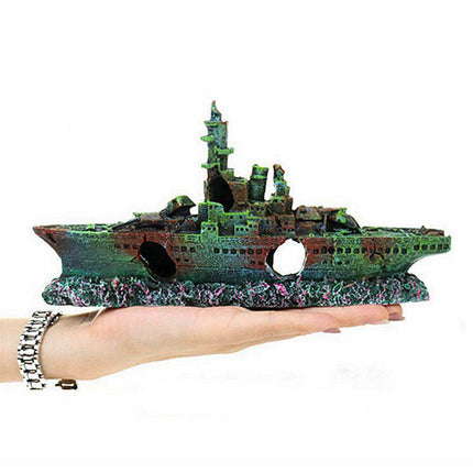 NEW Aquarium Shipwreck Ship Fish Tank Resin Sunken Ship Fishing Hiding Pot Decor - Aimall