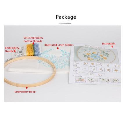 DIY Flowers Pattern Embroidery Kits Craft Beginner Needlepoint Hoop Cross Stitch - Aimall
