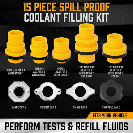15X Spill Proof Radiator Coolant Refilling Funnel Kit Car W/t Universal Adaptor - Aimall