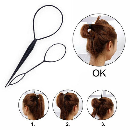 Hair Styling Tool 2PCS Set Topsy Tail Ponytail Maker Braid Ladies Girl Clip Loop - Aimall