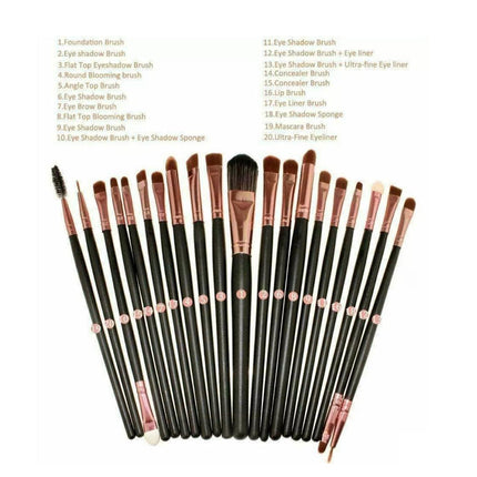 20 Pcs Makeup Brush Set Eyeshadow Eyebrow Powder Foundation Contour Lip Brushes - Aimall