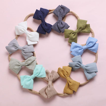 2 PCS Baby Girl Infant Toddler Linen Elastic Bow Hairband Headband Hair Clip AU - Aimall