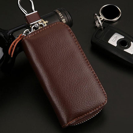 Genuine Leather Key Wallet Zipper Coin Bag Storage Card NFC Pouch Purse 4Colours - Aimall
