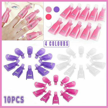 10X Plastic Nail Soak Off Uv Gel Art Polish Remover Wrap Gelish Clip 4 Colours - Aimall