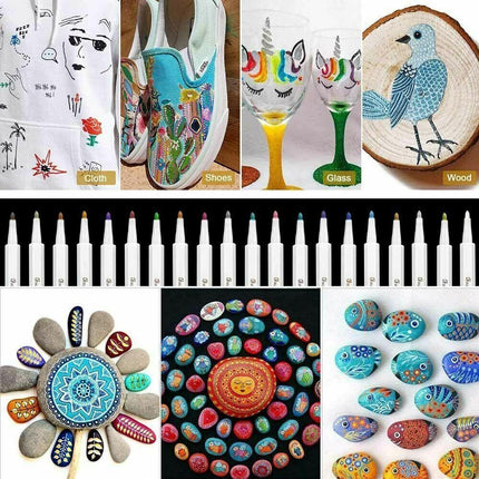 21 Acrylic Paint Marker Pens Set Permanent Stone Glass Metal Fabric Waterproof - Aimall
