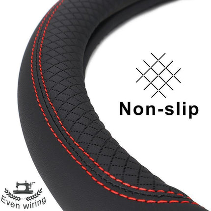 Breathable Car Steering Wheel Black Cover PU Leather Anti-slip Interiors 15'' AU - Aimall