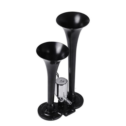 12/24V 600db Car Boat Truck Lorry Super Loud 2 Trumpet Air Horn Black AU Stock - Aimall