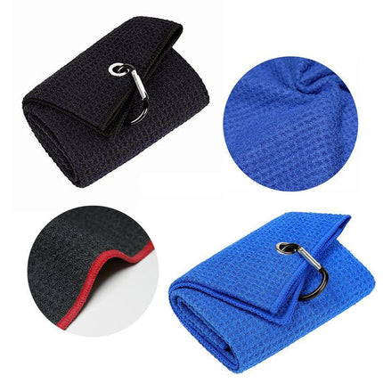Golf Towel Waffle Pattern Cotton With Carabiner Cleaning Towels Sports Black AU - Aimall