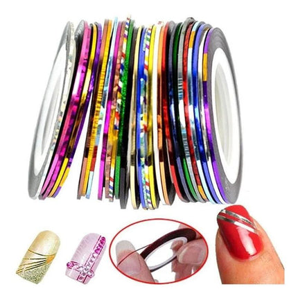 32PCS Nail Striping Tape Metallic Laser Line Sticker Rolls Manicure DIY Mixed AU - Aimall