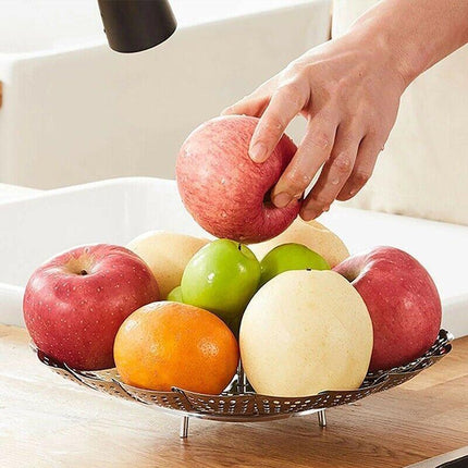 26CM Steam Vegetable Basket Stainless Steel Tray Mesh Cook Dish Folding Steamer - Aimall
