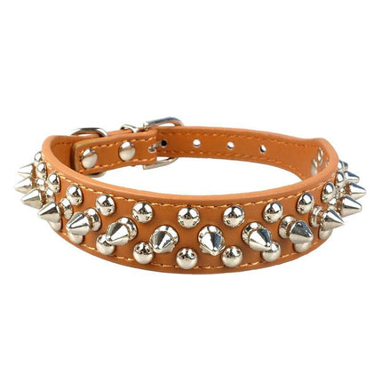 Dog Collar Leather Studded Black Brown Small Medium Large Breeds Pet Melbourne - Aimall