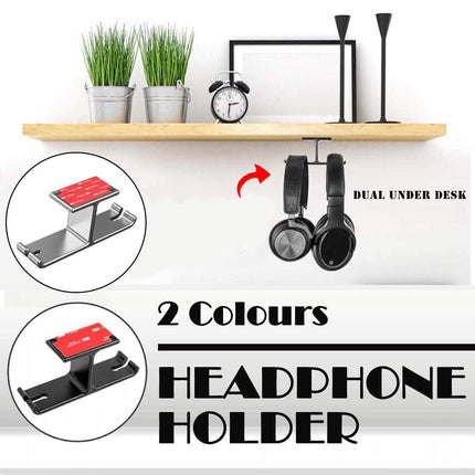 Universal DJ Headphone PC Hanger Hook Tape Under Desk Dual Headset Mount Holder - Aimall