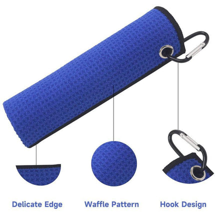 Golf Towel Waffle Pattern Cotton With Carabiner Cleaning Towels Sports Black AU - Aimall