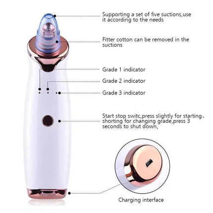 AU Vacuum Blackhead Remover Facial Skin Pore Acne Pimple 5Sucker Cleaner Machine - Aimall
