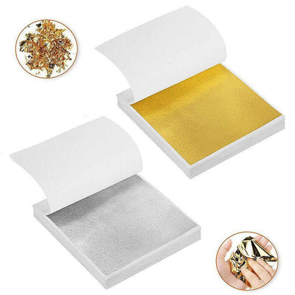 100x Gilding Gold Silver Leaf Sheet Book Foil Paper Decorating Nails Art Craft - Aimall