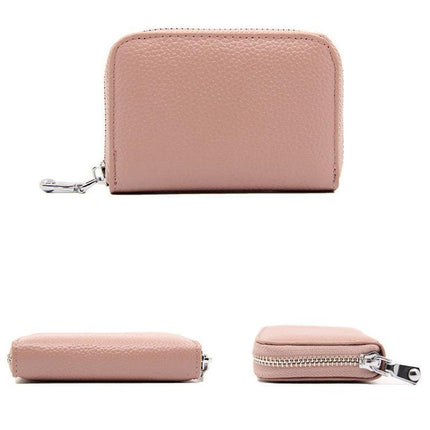 Women Zip Leather Wallet Card Holder Blocking Coin Purse Pouch Short Wallet RFID - Aimall