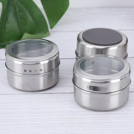 12PCS Kitchen Magnetic Spice Jars Pot Holders Storages Rack Herb Stainless Steel - Aimall