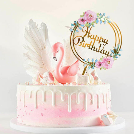 Happy Birthday Anniversary Wedding Cake Flowers Topper Acrylic Party Decorations - Aimall