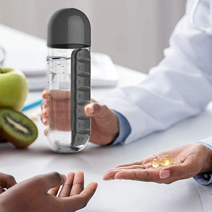 2 IN 1 Water Bottle With Daily Pill Box Organizer Drinking 600ML Bottle AU STOCK - Aimall