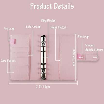 A6 PU Leather Binder Cover Binder Pockets Cash Envelope Wallet Planner Notebooks - Aimall