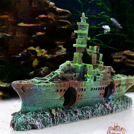 NEW Aquarium Shipwreck Ship Fish Tank Resin Sunken Ship Fishing Hiding Pot Decor - Aimall