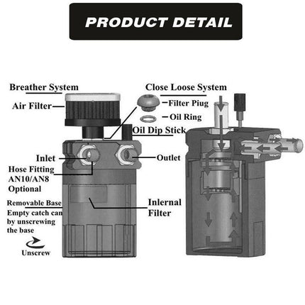Oil Catch Breather Can Kit Universal Petrol Filter Baffled Diesel Reservoir Tank - Aimall